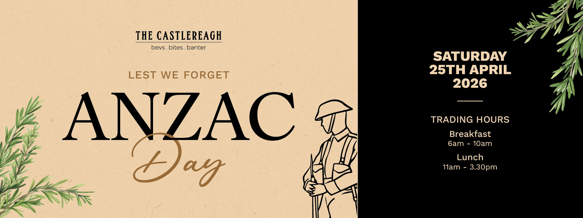 ANZAC Day at The Castlereagh | Dawn Breakfast & Lunch